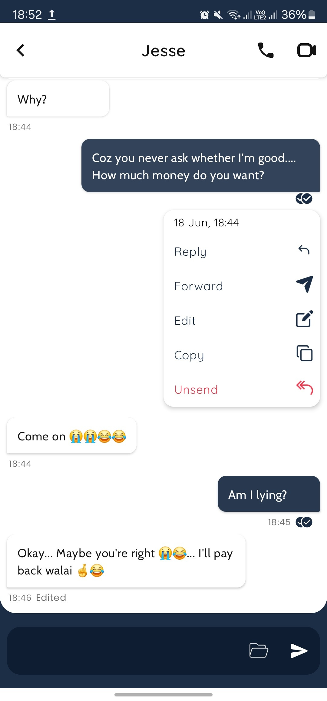 Whisper Android app showing a realtime chat conversation